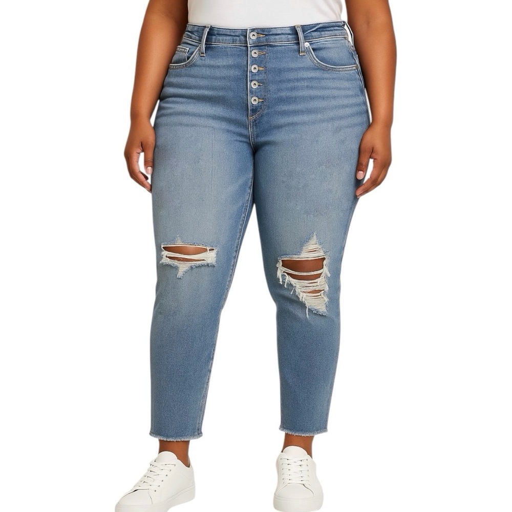 Torrid boyfriend straight blue jeans distressed button fly size 20 short